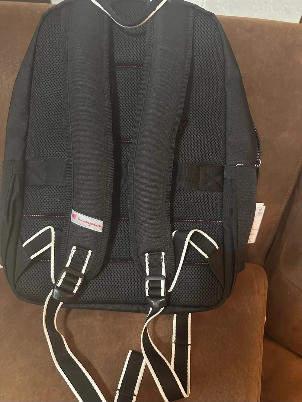 Champion Black Backpack with Red & Blue Logo Embroidery